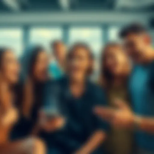 Group of friends laughing at a funny offer on a smartphone