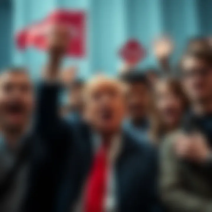 Surprised People Reacting to Trump Decisions A diverse group of people expressing surprise and debate over President Trump's new decisions in 2025.