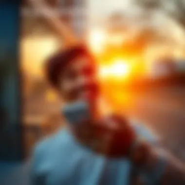 Individual smiling while looking at their phone, celebrating unexpected payments received in the morning light