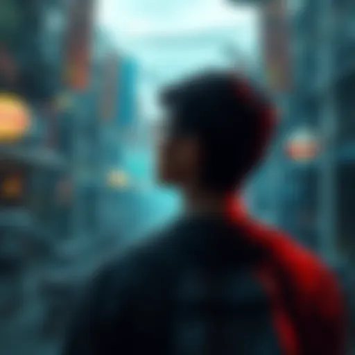 A person contemplating unexpected decisions while surrounded by everyday life scenes.