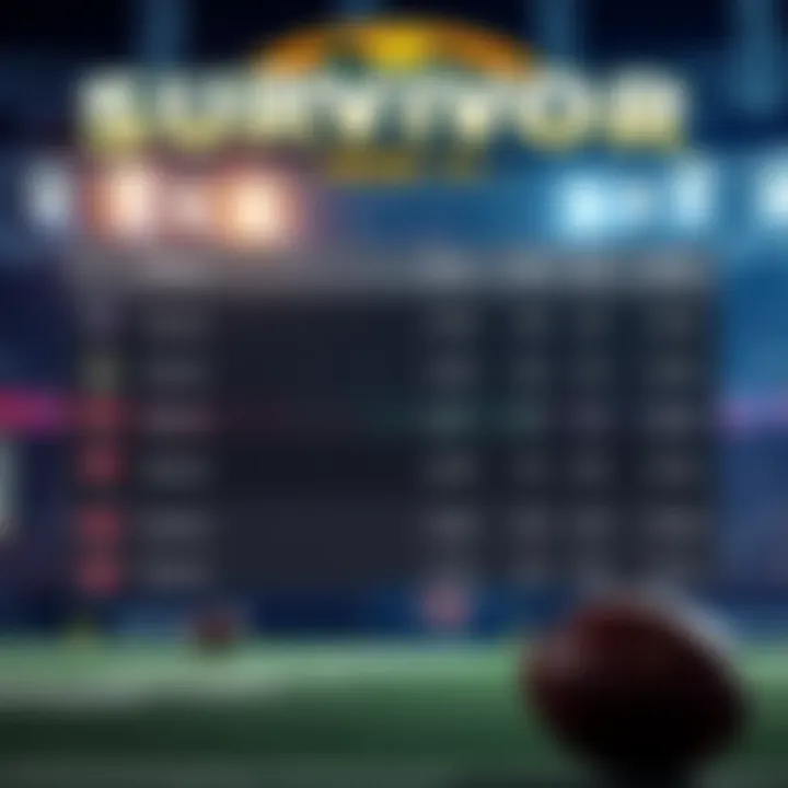 Graphic showing betting options for Survivor Week 14 with Bucs as favorites, featuring team logos and odds