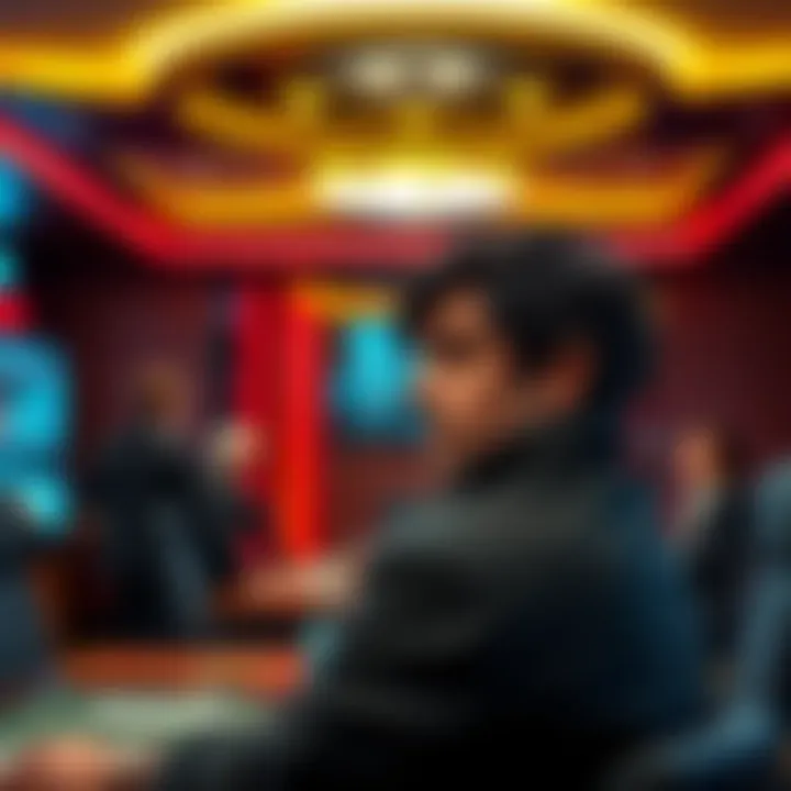 A casino employee looks concerned while discussing his suspension with managers and security staff in a meeting room.