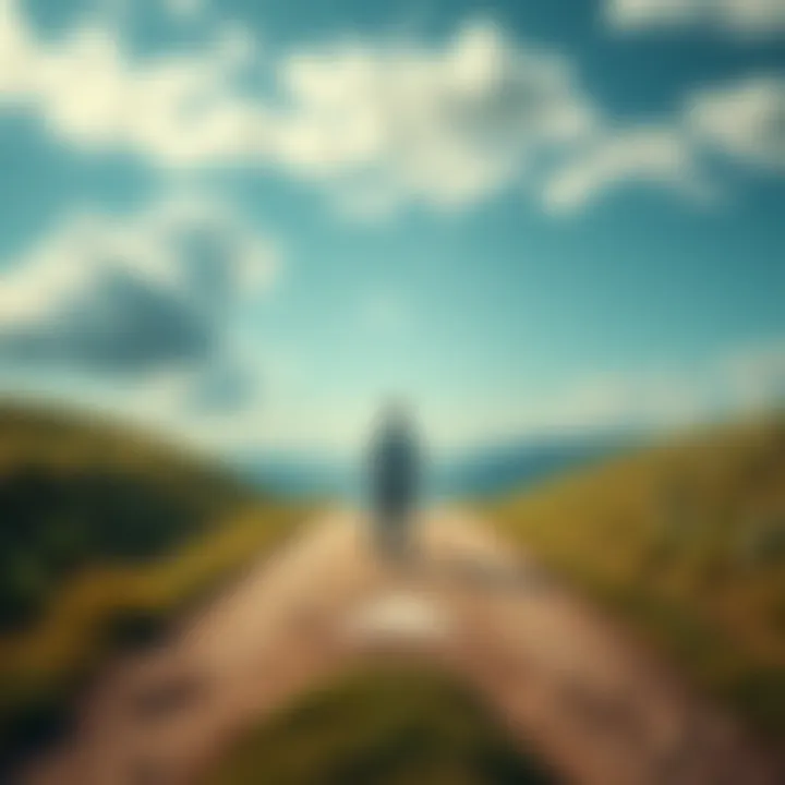 A person standing at a crossroads, looking confused between a path leading to money and a path leading to happiness, symbolizing the choice between greed and fulfillment.