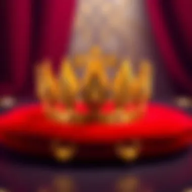 Symbol of Royalty A golden crown placed on a plush red velvet cushion, symbolizing exclusivity and prestige.