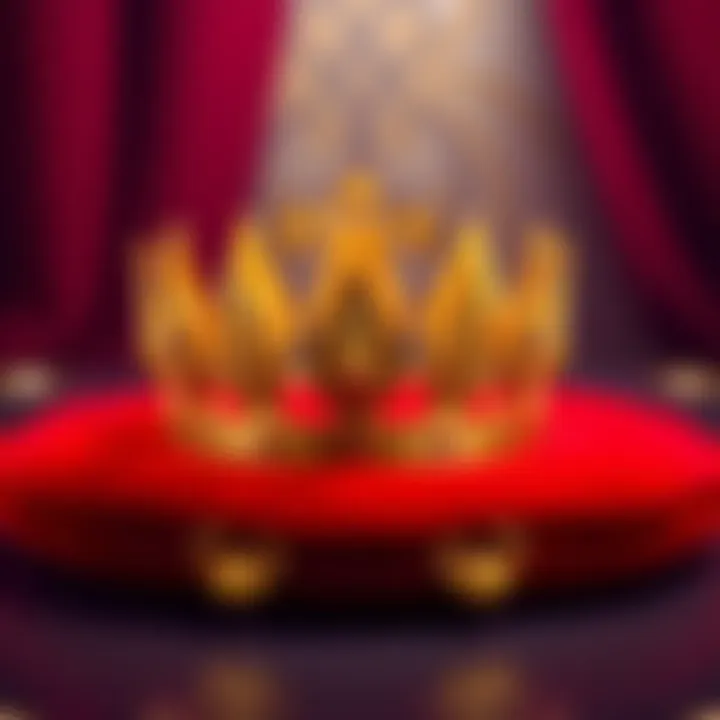 Symbol of Royalty A golden crown placed on a plush red velvet cushion, symbolizing exclusivity and prestige.