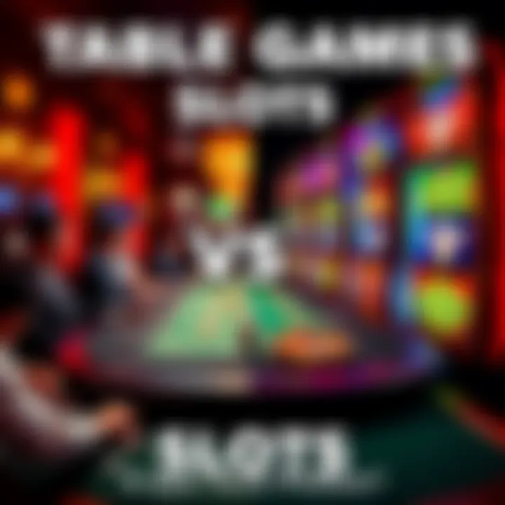 A split image featuring a table game with players and colorful slot machines, illustrating the choice between traditional gambling and modern gaming.