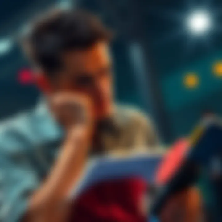 A person reflecting on their betting experiences with a tablet and a notepad, showing frustration and thoughtfulness about sports betting.