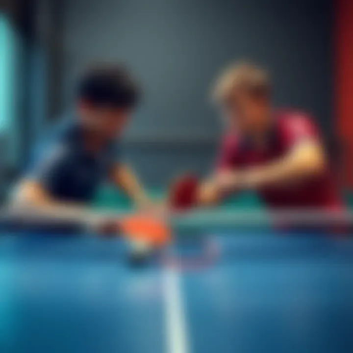 Two players intensely competing in a table tennis match, one showing surprise skill against a favored opponent