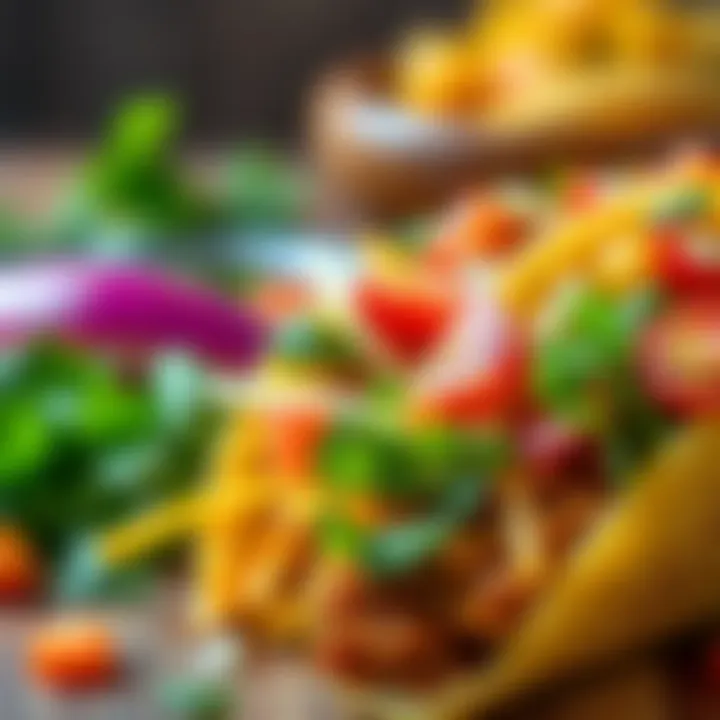 A close-up of a taco filled with vibrant ingredients like lettuce, tomatoes, and cheese, highlighting the ideal taco composition