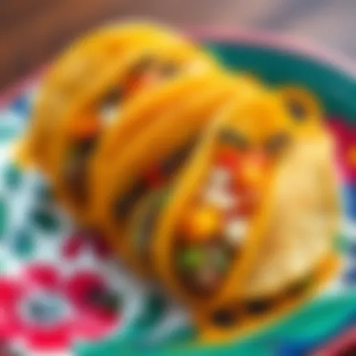 A close-up of tacos filled with ants, showcasing unique ingredients and presentation on a colorful plate