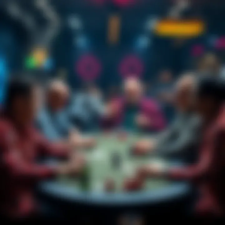 Talking to Players About Their Capital A group of poker players at a table discussing their game strategy in a friendly atmosphere
