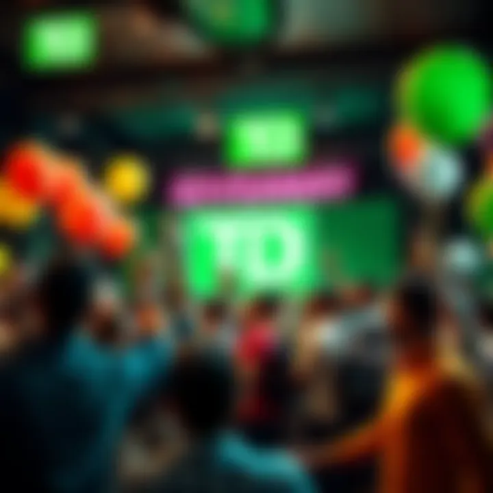 People celebrating at the TD giveaway event with balloons and prizes