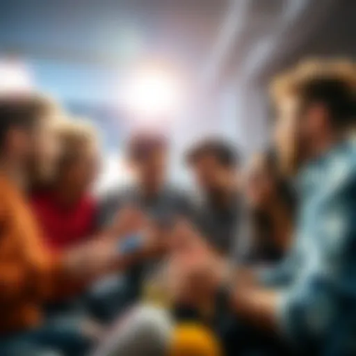 A diverse group of people discussing sports bets and creating a parlay together with excitement