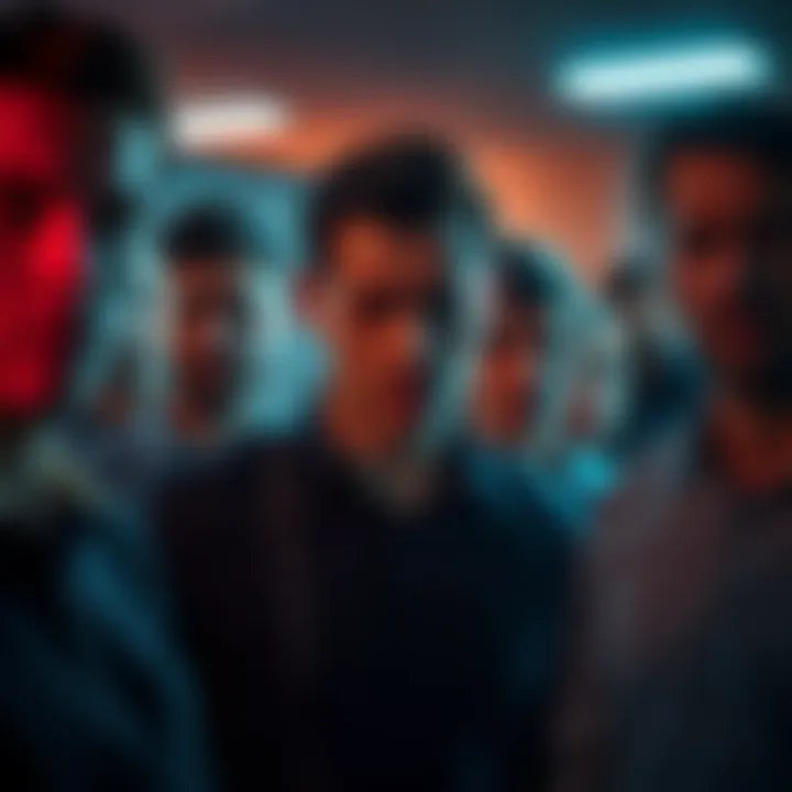 A group of team members appears anxious, showing fear and hesitation as they face a critical challenge, indicative of a hostile environment.