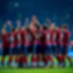 A sports team celebrating together after a near-perfect performance, showcasing excitement and readiness for the next competition.