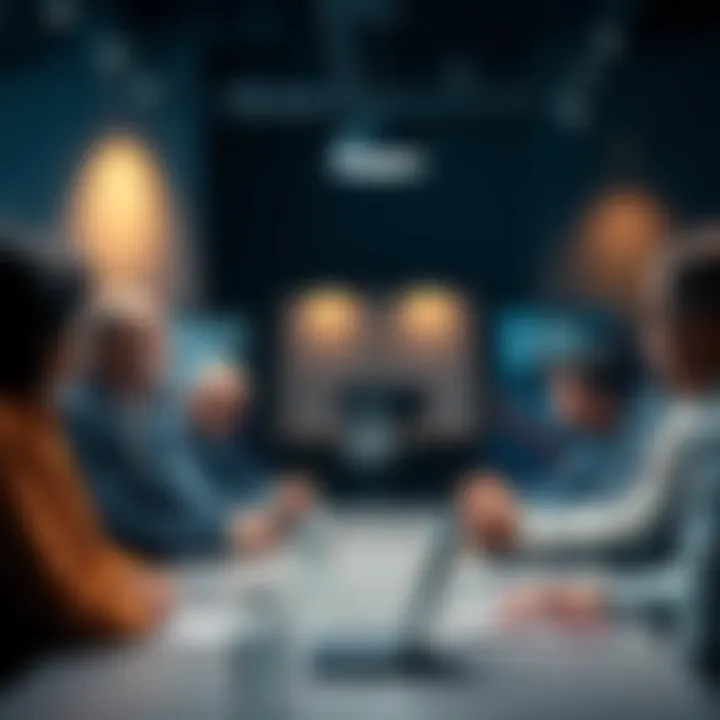 A group of people in a meeting discussing teamwork and performance issues, with one member looking disconnected from the group