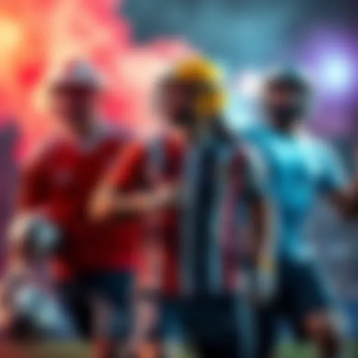 Teams Competing in Betting Three sports teams in action, representing a competitive betting atmosphere.