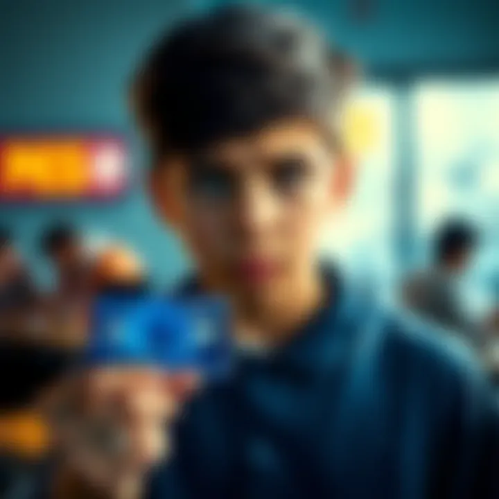 Teen with a Chase bank card A 17-year-old boy holding a Chase bank card, looking concerned about gambling app charges