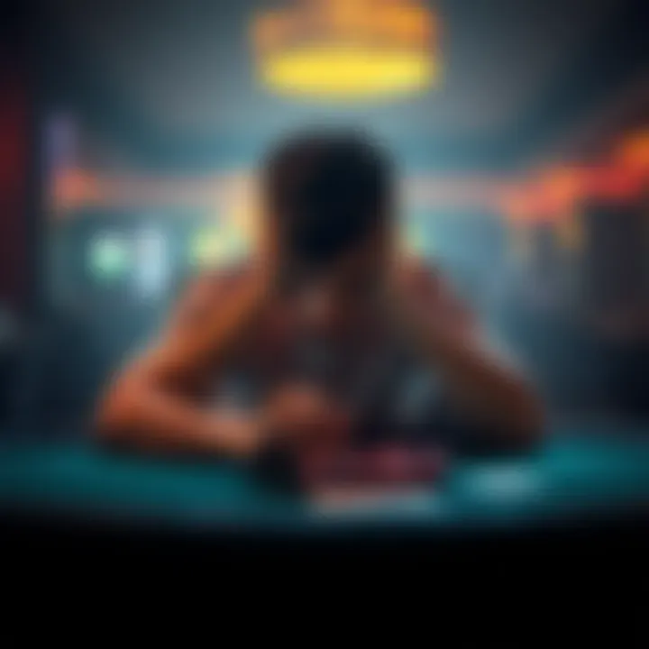 A 17-year-old boy sitting at a table with his head in his hands, looking distressed after losing money in blackjack.