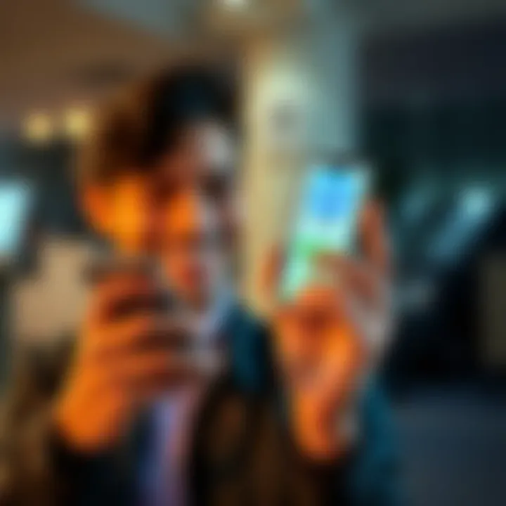 A person smiling while using a smartphone displaying a Telegram app, showing a cheap code for making money.