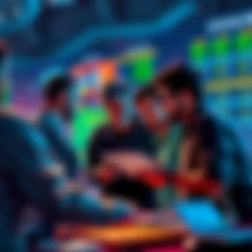 Group of people analyzing tennis match statistics and placing bets