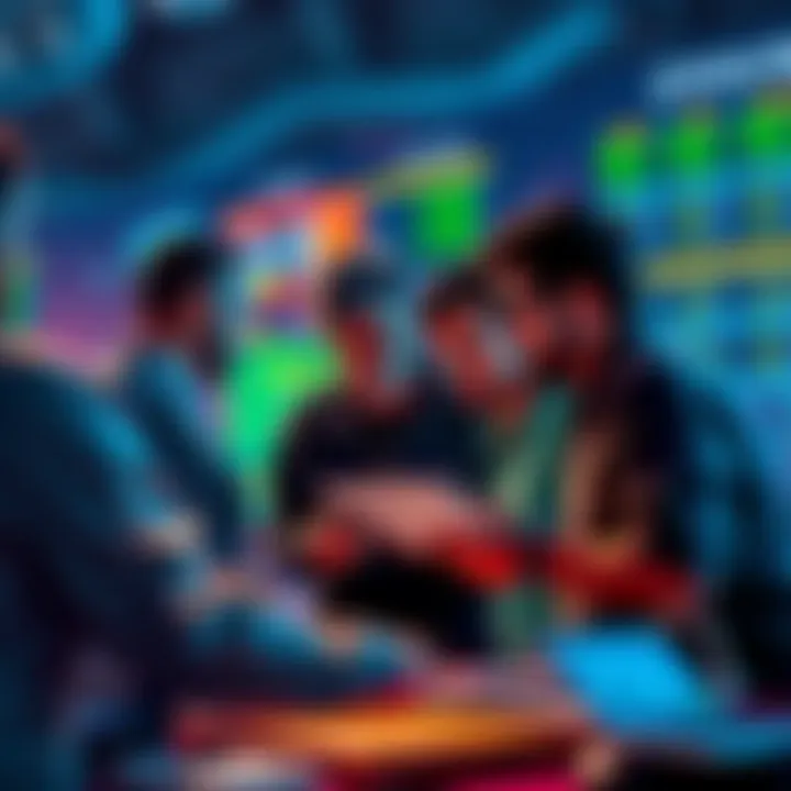 Group of people analyzing tennis match statistics and placing bets