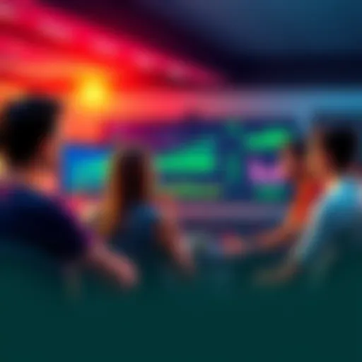 A group of people discussing tennis betting strategies with charts and graphics on a screen.
