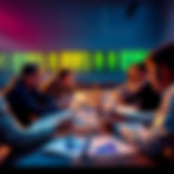 A group of people discussing tennis betting picks and strategies with charts and notes on a table