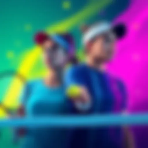 A vibrant illustration showing tennis players Keys and Sasnovich with betting odds in the foreground, emphasizing tennis betting opportunities.