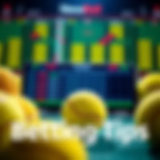 A graphic showing tennis balls and betting odds with a digital sportsbook interface in the background