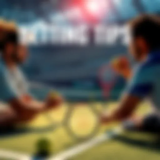 A tennis match with bettors discussing odds and strategies
