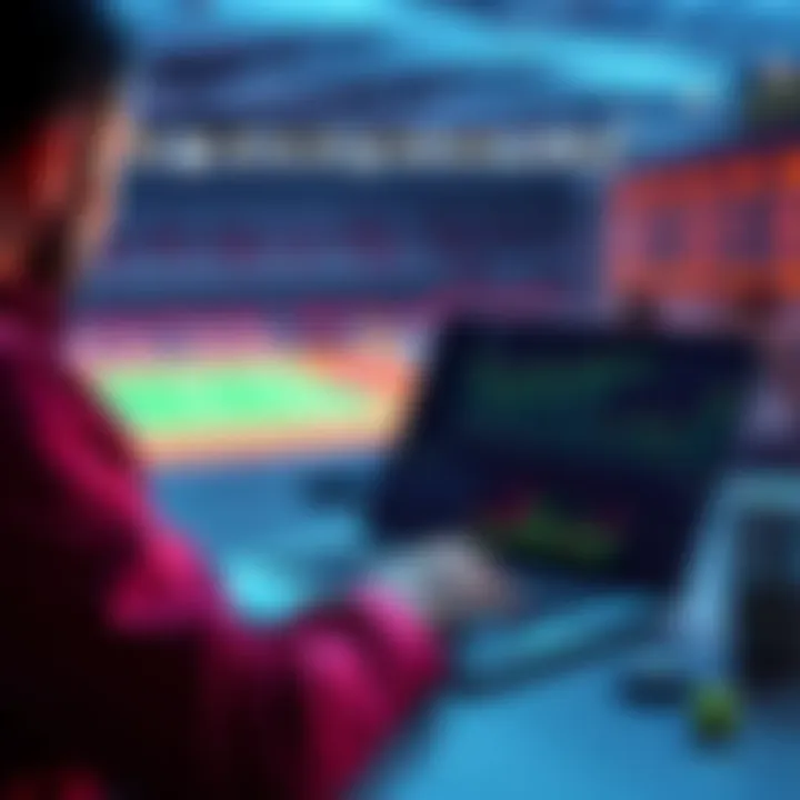 A person analyzing tennis match statistics and placing bets on a laptop