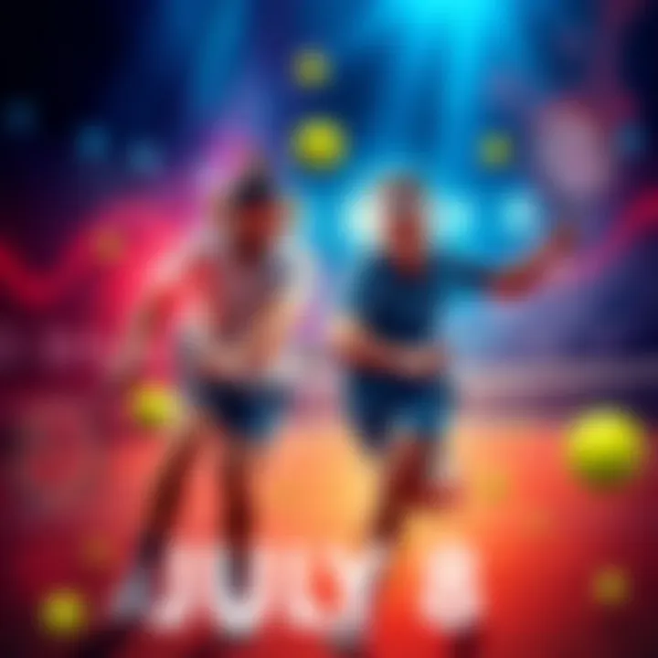 A graphic showing tennis players in action with odds and betting symbols around them
