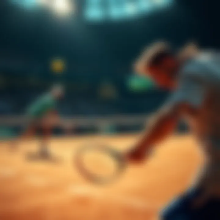 Tennis players competing during an intense match