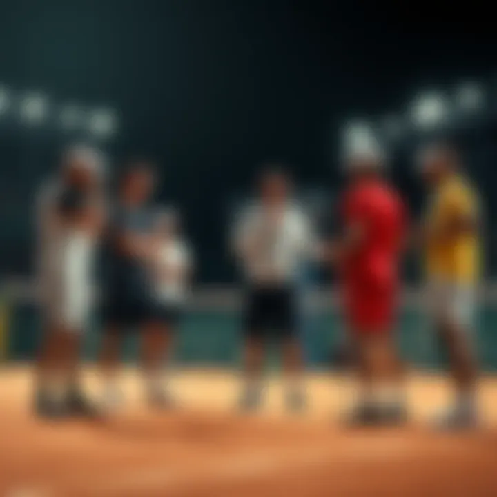 Players and officials discussing during a tennis match interruption due to markings on the court