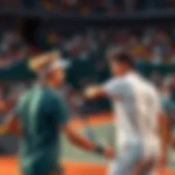 Two tennis players competing on the court during the French Open, with crowds in the background.