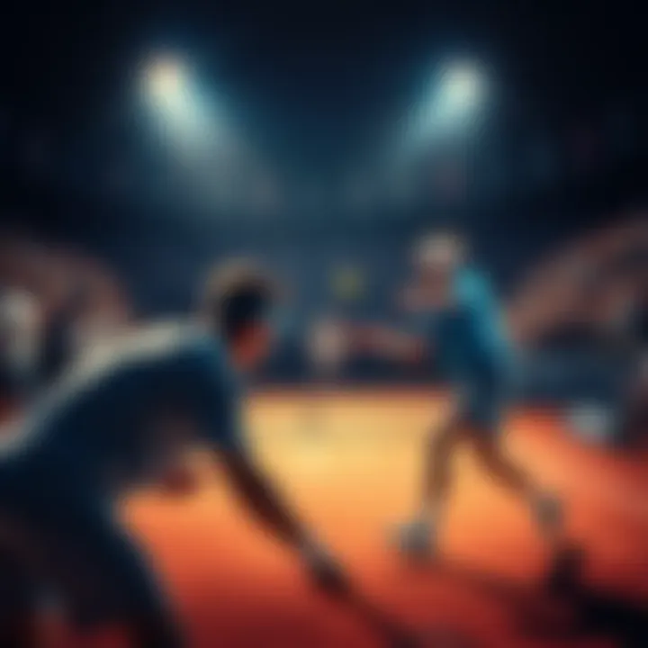 Players competing in an exciting tennis match with fans cheering in the background