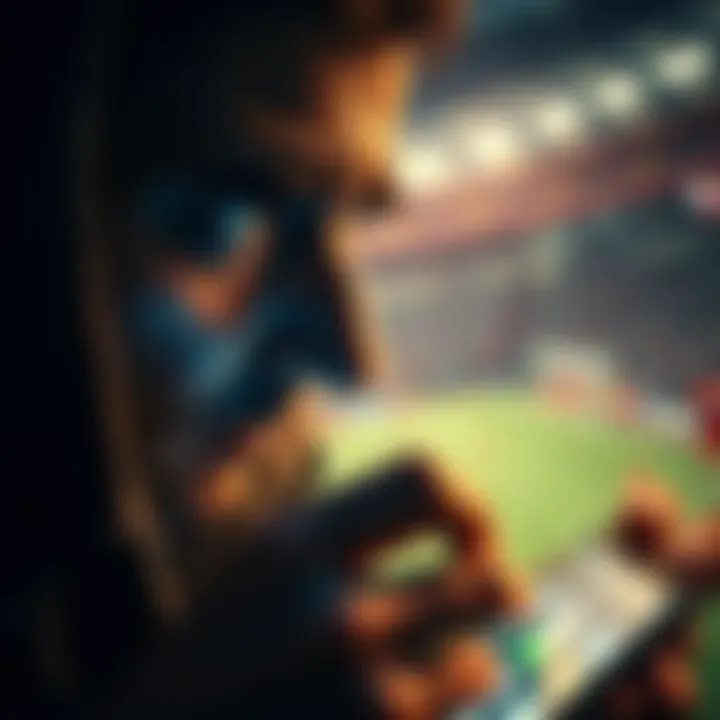 Tense moment in betting A close-up of a person looking worried while checking betting odds on a smartphone as a game nears its end