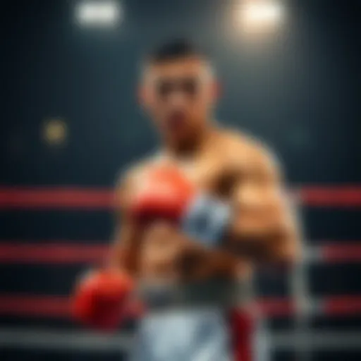 Teofimo Lopez stands confidently in a boxing ring, ready for a fight, showcasing his athletic build and determination.
