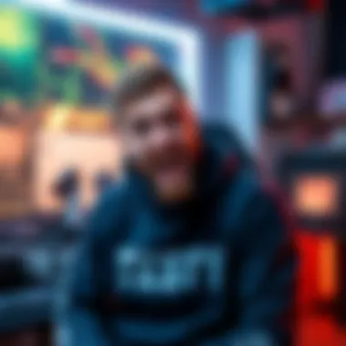 Testy announcing his upcoming livestream next week, with an excited expression and gaming setup behind him