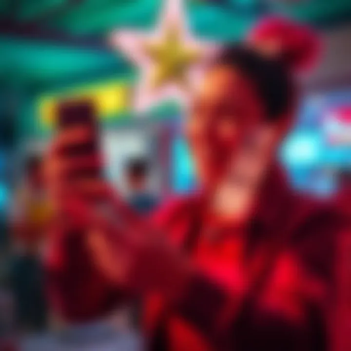 A joyful person checking lottery results on a smartphone, celebrating a potential win with a ticket in hand