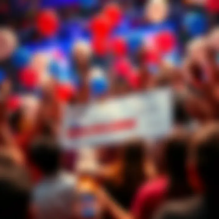 A joyful gathering celebrating the Mega Millions lottery winner in Texas, with balloons and confetti in the air.