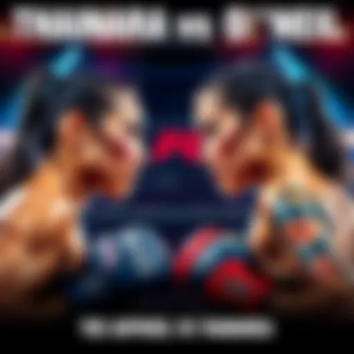 Thainara and O'Neil facing off in an MMA ring, ready for their match, showcasing determination and intensity