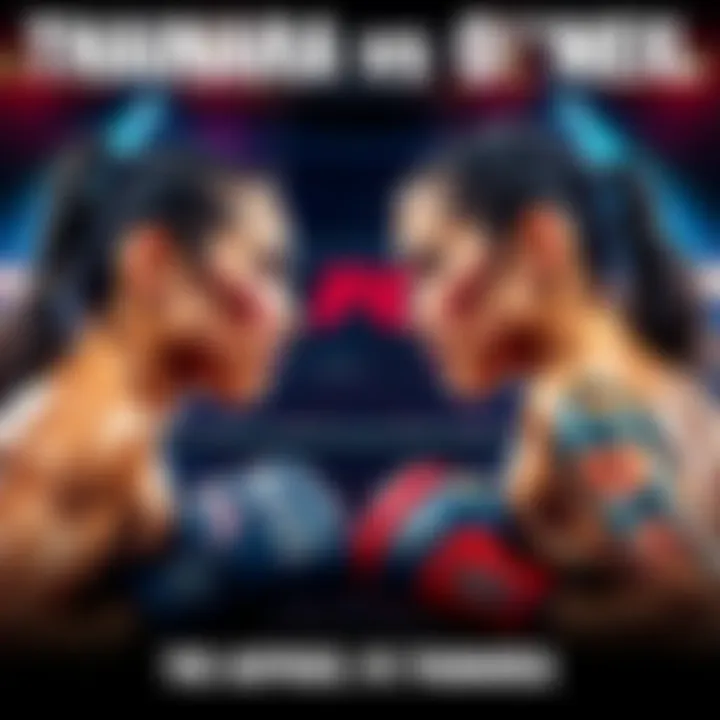 Thainara and O'Neil facing off in an MMA ring, ready for their match, showcasing determination and intensity