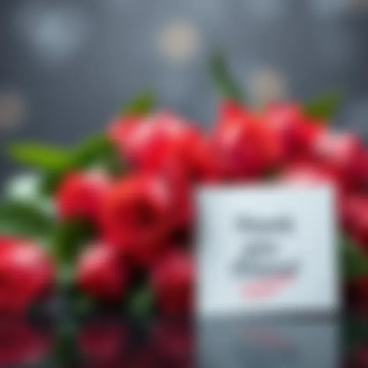 A bouquet of roses symbolizing gratitude with a note saying 'Thank You Polina' next to it