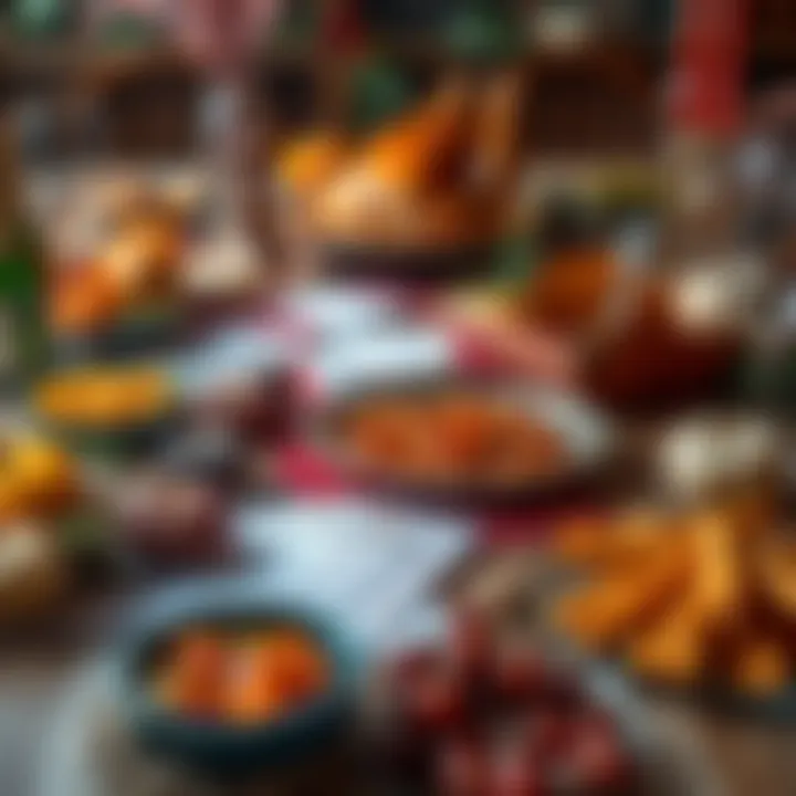 A festive table with Thanksgiving food and betting slips laid out, symbolizing holiday wagering fun.