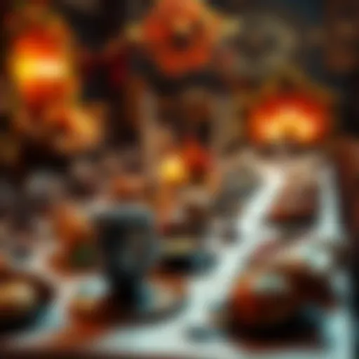 A festive Thanksgiving scene featuring a table set with traditional food, alongside betting slips and a joyful atmosphere.