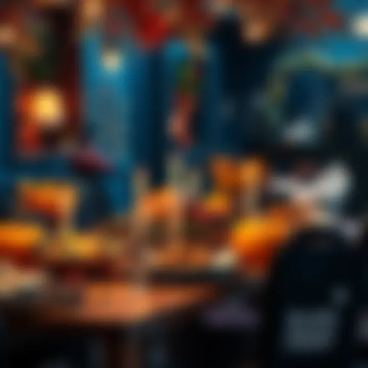 A festive table set for Thanksgiving with autumn decorations and holiday foods, alongside shopping bags for Black Friday sales.