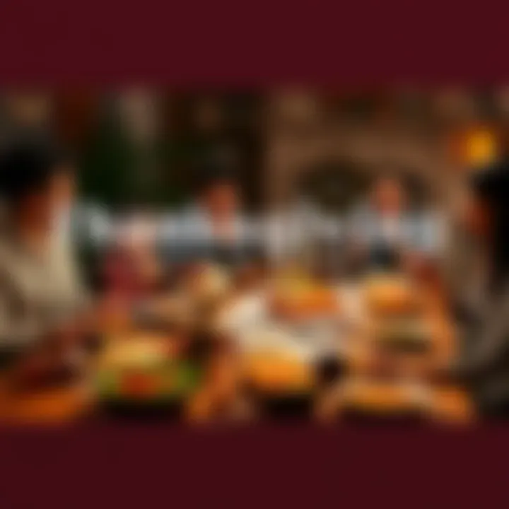 Thanksgiving Celebration Family gathered around a table filled with Thanksgiving dishes, sharing joy and gratitude