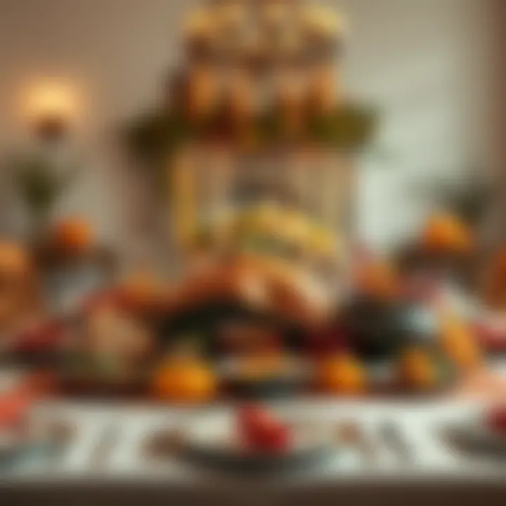 Thanksgiving Dinner Table A beautifully set table for Thanksgiving dinner with turkey, side dishes, and decorations, inviting family and friends to gather and celebrate.